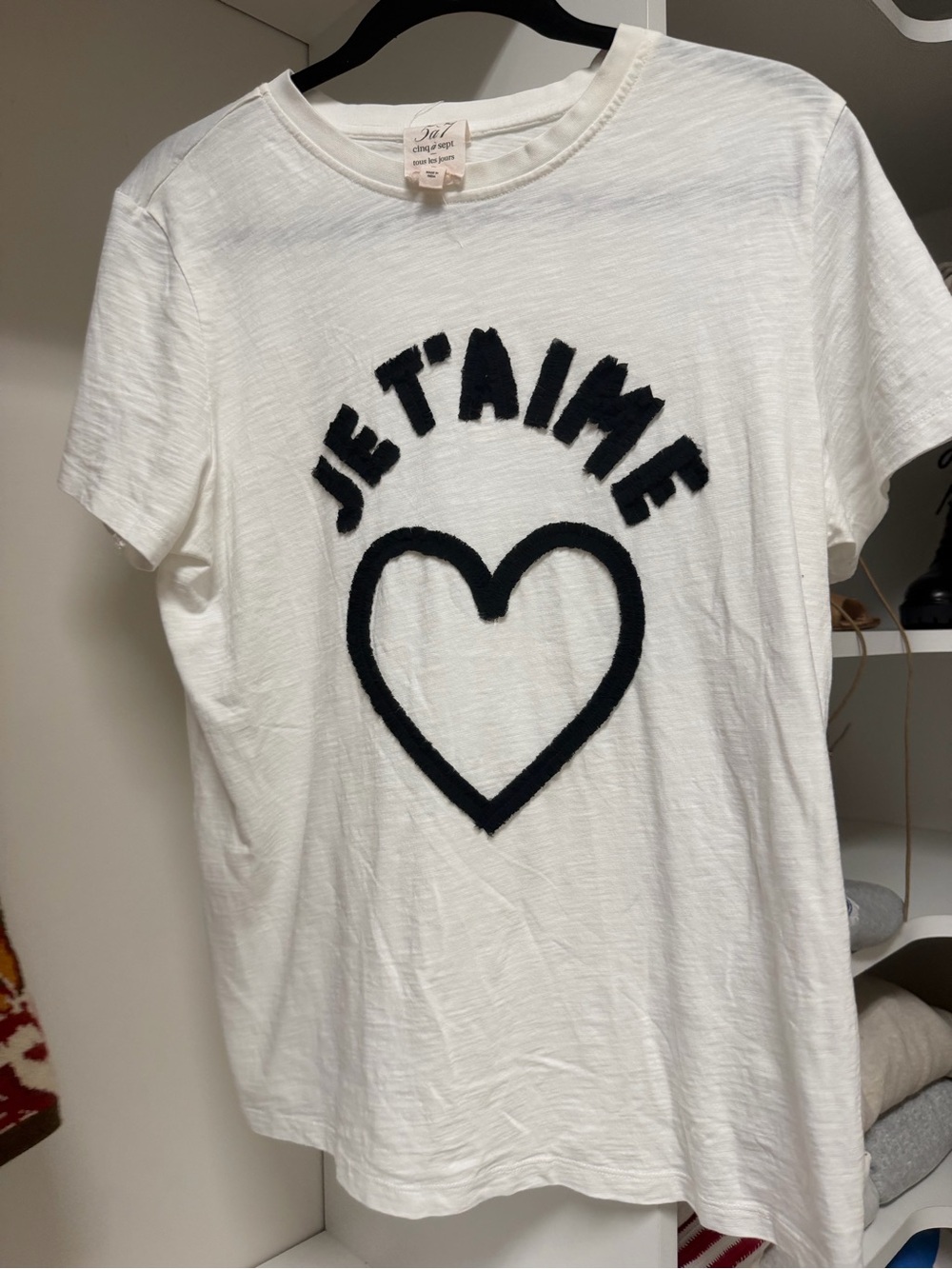 cinq a sept White Tee with Black 'Je T'aime' Heart Graphic
